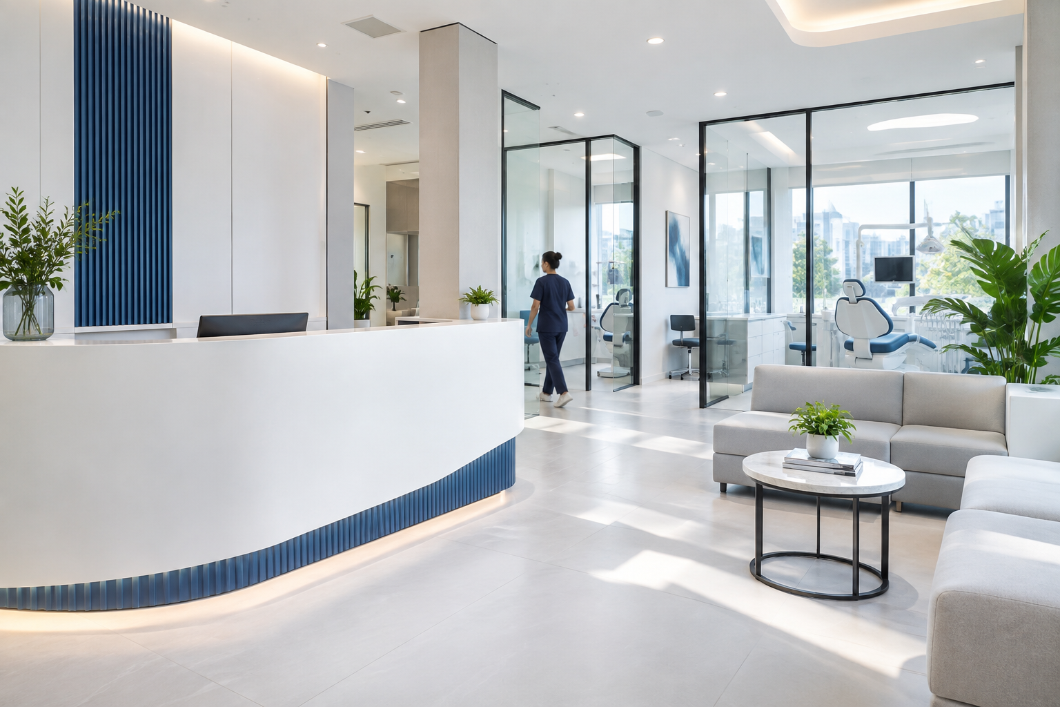 Interior klinik SORA Dental yang terang dan modern